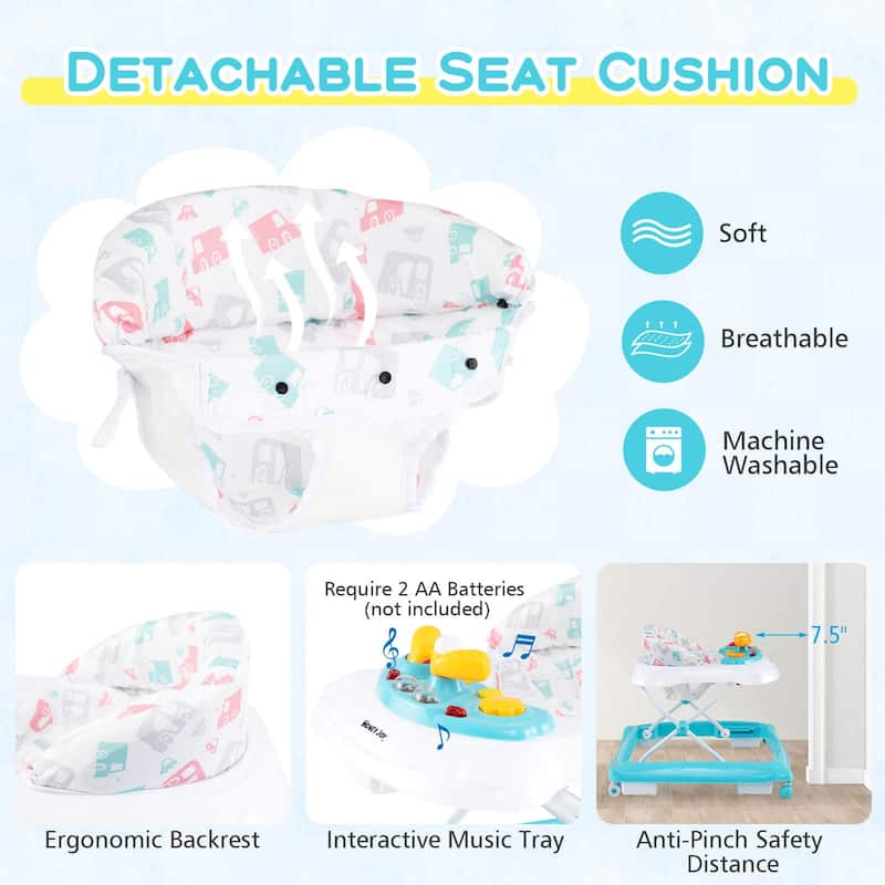 Honeyjoy Foldable Baby Walker with 3 Adjustable Heights Comfy Padded - See Details