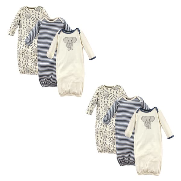 slide 1 of 1, Touched by Nature Unisex Baby Organic Cotton Gowns, Elephant 6-Piece 0-6 Months - Elephant 6-Piece
