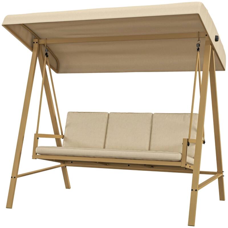 3-Seater Outdoor Patio Swing Chair with Adjustable Canopy - 78.75" W x 49.25" D x 69" H