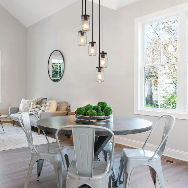 The Gray Barn Heavenly Winds Modern Industrial 5-light Chandelier Bronze Adjustable Mason Jar Pendant - D15" x H66"