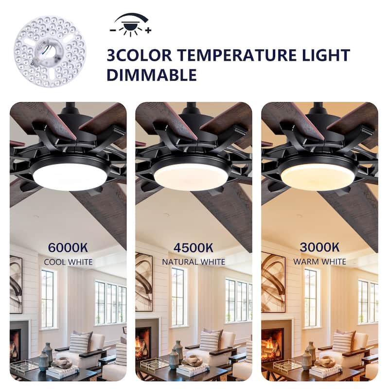 Large Ceiling Fan with Light: Modern 72-inch 8-blade dual-finish outdoor ceiling fan with remote control - Black + Dark Walnut