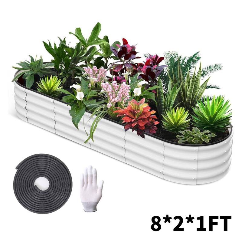 8x2x1ft Galvanized Raised Garden Bed, Planter Box for Vegetables, Flowers, Fruits - White