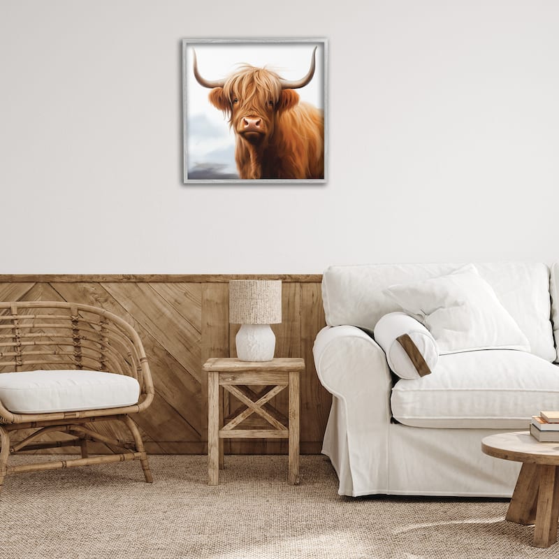 Stupell Long Horn Highland Cow Portrait Framed Giclee Art Design By Heidi Kuntz