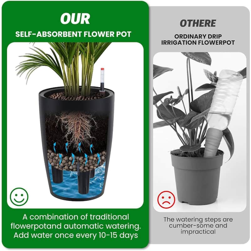 Set of 4 16" Outdoor Indoor Planter Pots with Drainage Holes for Garden, Patio, Balcony, Lounge