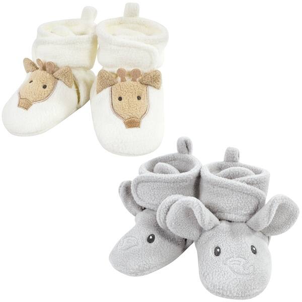 slide 1 of 1, Hudson Baby Unisex Baby Animal Fleece Booties 2-Pack, Gray Elephant Giraffe 18-24 Months - Gray Elephant Giraffe