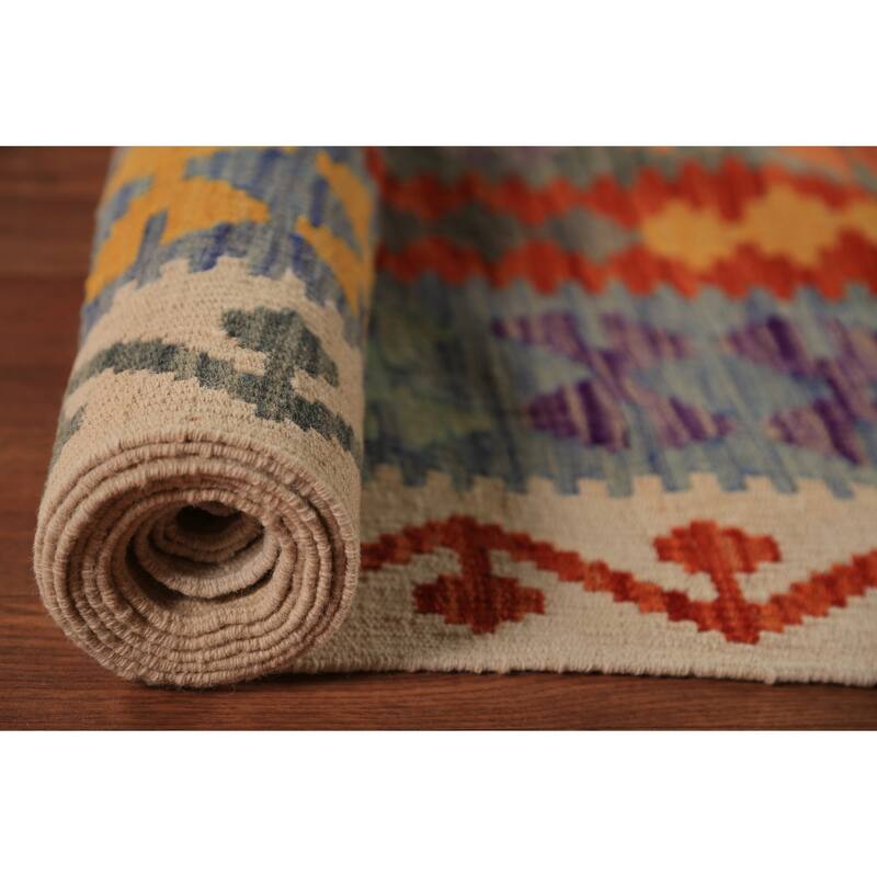All-Over Trellis Kilim Oriental Large Rug Hand-Woven Wool Carpet - 10'4"x 16'1"