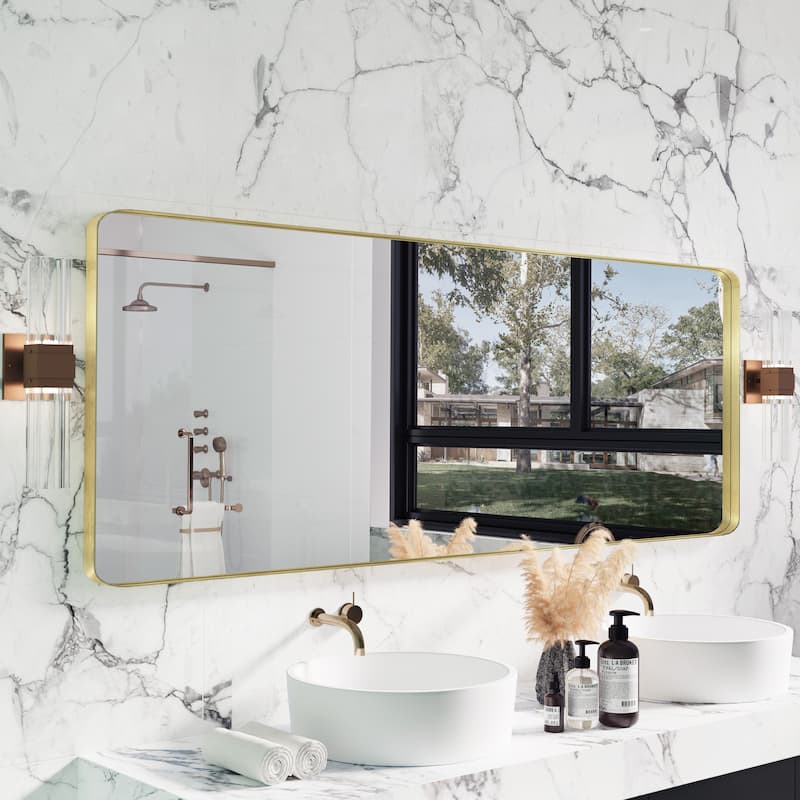 QuivaraView Rectangular Aluminum Framed Bathroom Vanity Mirror - 84" x 32" - Brushed Gold