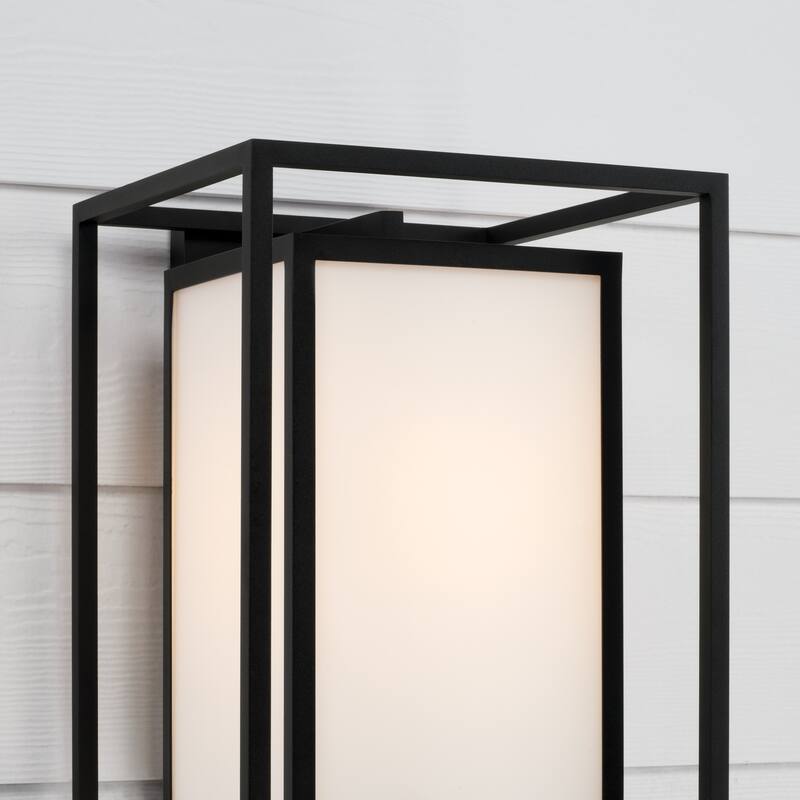 12.50"W x 19.50"H 1-Light Outdoor Modern Square Rectangle Wall Lantern in Black with Soft White Glass