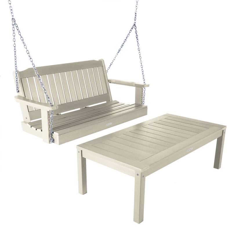 HIGHWOOD Lehigh 4-Foot Porch Swing and Coffee Table - Whitewash