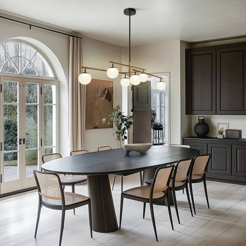 Modern 6-Light Black Gold LED Chandelier Linear Glass Pendant Lights for Dining Room - 44" L x 13" W x 9.8" H