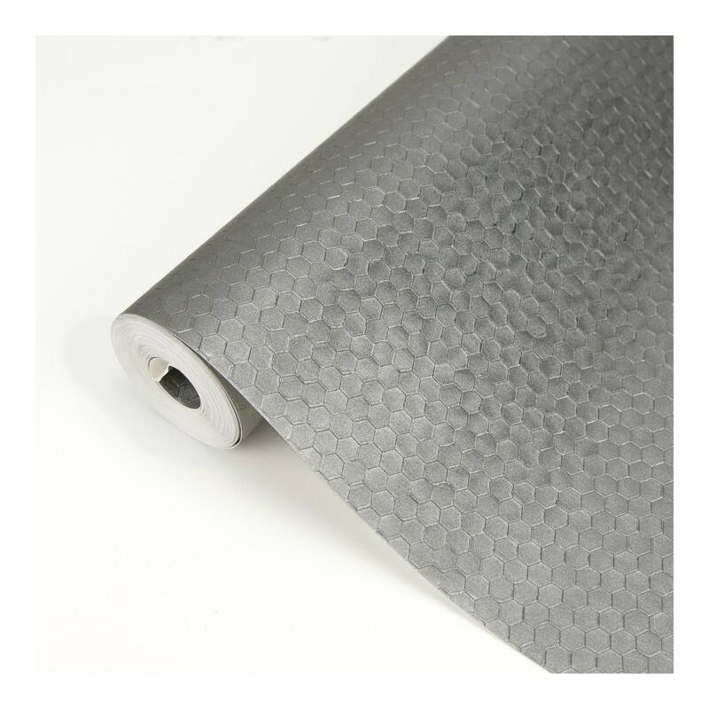 Brewster Carbon Pewter Honeycomb Geometric Wallpaper - 20.5 x 396 x 0.025