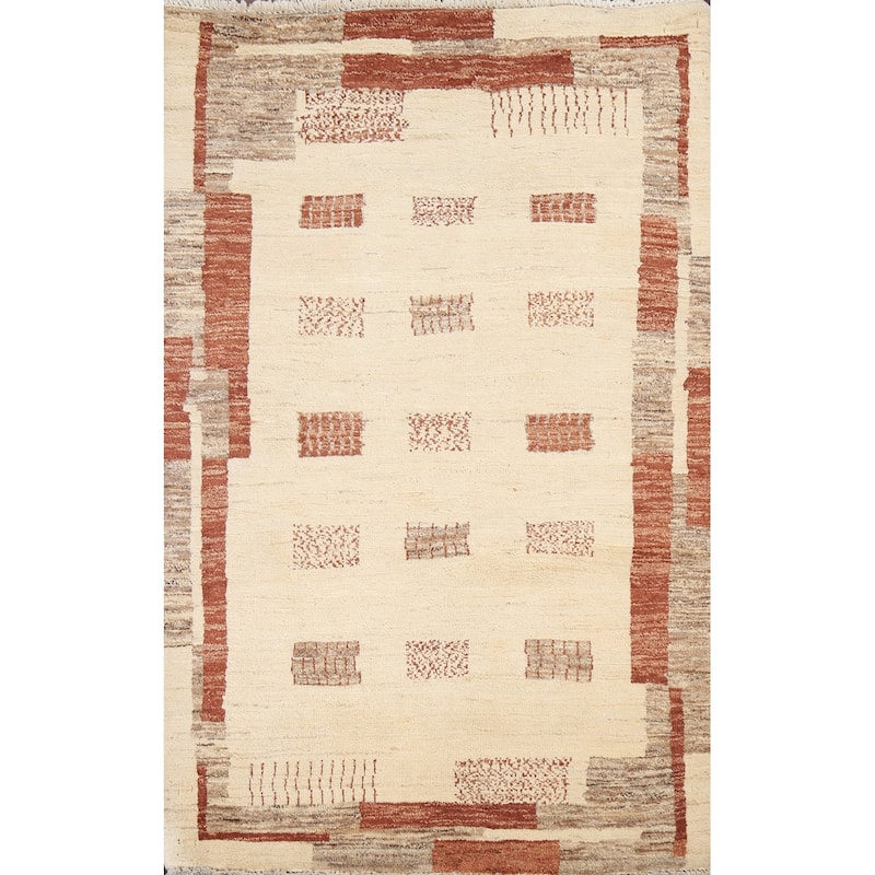 Wool Geometric Gabbeh Kashkoli Oriental Area Rug Hand-knotted Carpet - 3'5" x 5'3"