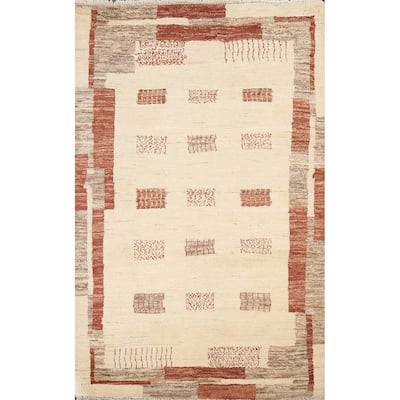 Wool Geometric Gabbeh Kashkoli Oriental Area Rug Hand-knotted Carpet - 3'5" x 5'3"