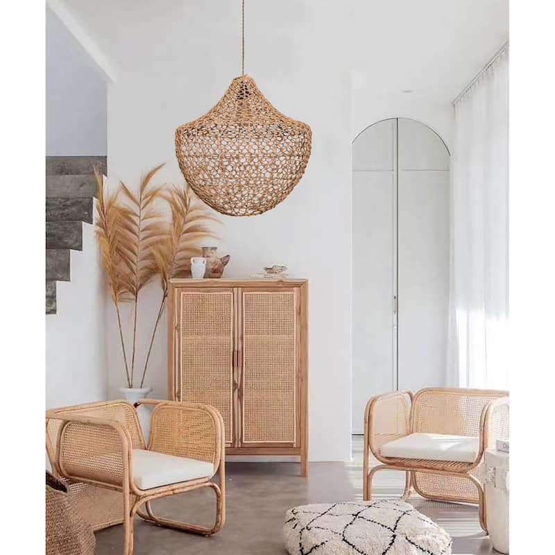 Woven Basket Pendant Light Natural Rattan Hanging Bamboo Light - 16" Wide