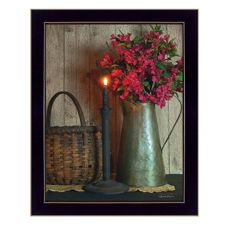 TrendyDecor4U Farmhouse "Basket and Blossoms" Framed Print Wall Art by Susan Boyer