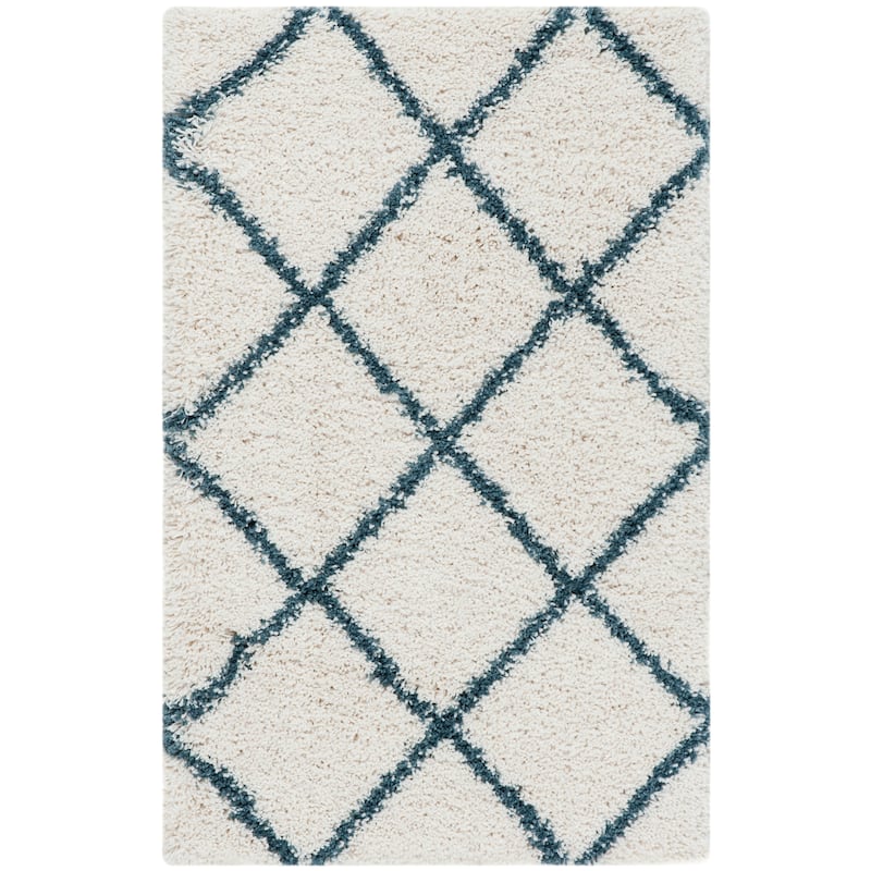SAFAVIEH Hudson Shag Estella Diamond Trellis 2-inch Thick Rug - 2'3" x 3'9" - Ivory/Slate Blue