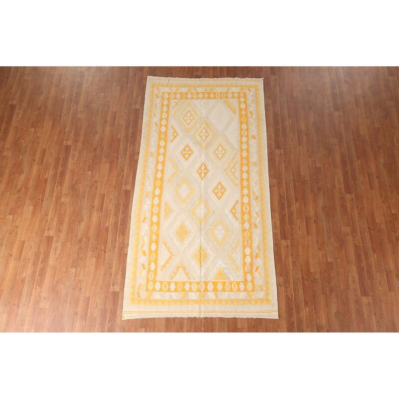 Geometric Kilim Shiraz Persian Vintage Rug Hand-Woven Wool Carpet - 4'6" x 8'9"