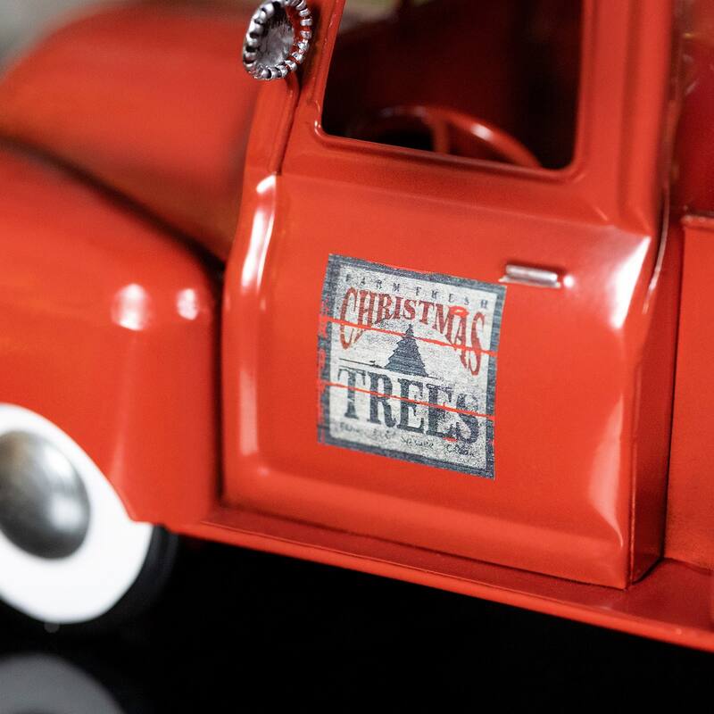 Metal Truck with Christmas Tree and Gifts in Glossy Red - 13.5"x6"x6"