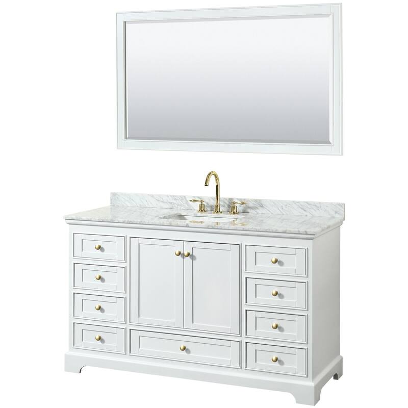 Wyndham Collection Deborah 60" Free Standing Single Vanity Set with - White / White Carrara Marble Top / Brushed Gold - Painted
