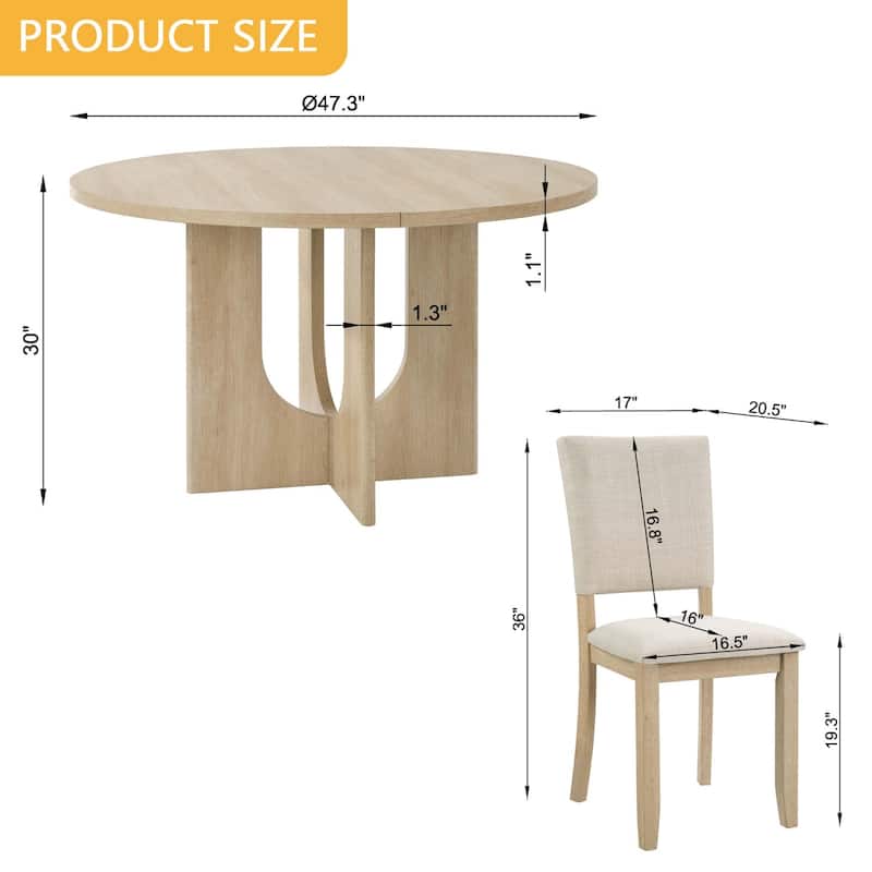 5-Piece Dining Set, 47.3" Round Dining Table with 4 Dining Chairs