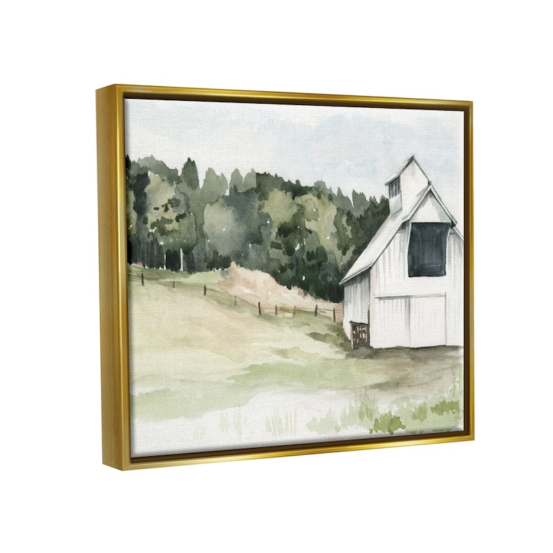 Stupell Quiet Countryside Farmhouse Cottage Green Pasture Floater Frame