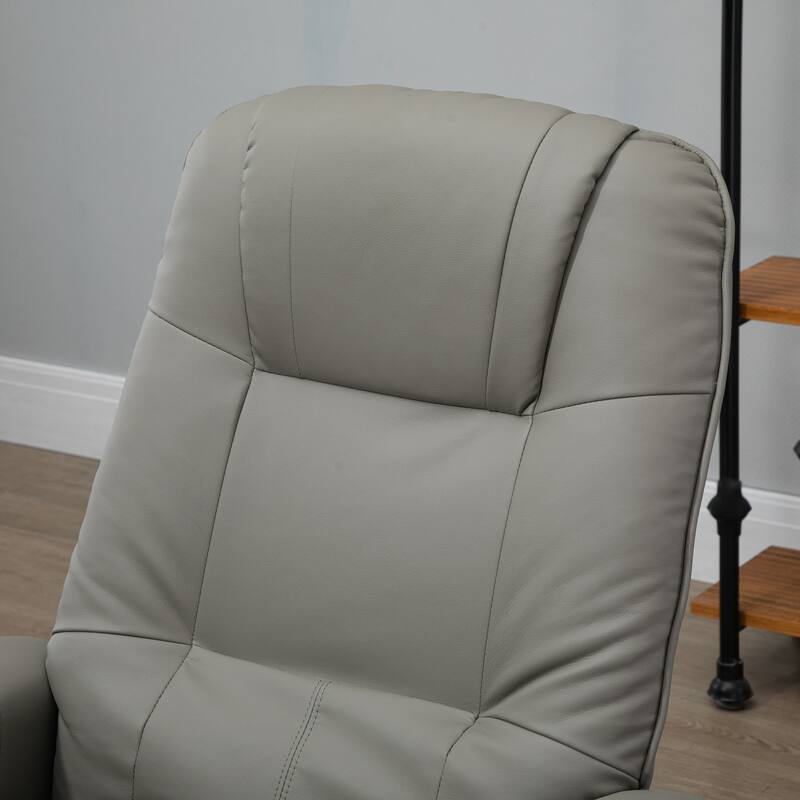 PU Leather Swivel Recliner Chair Manual Lounge Chair with Wood Base, Adjustable Backrest and Retractable Footrest
