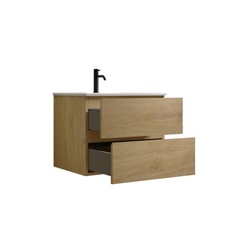36-Inch Wall Mount Bathroom Vanity in Space Grey with Ceramic Sink, Large Storage