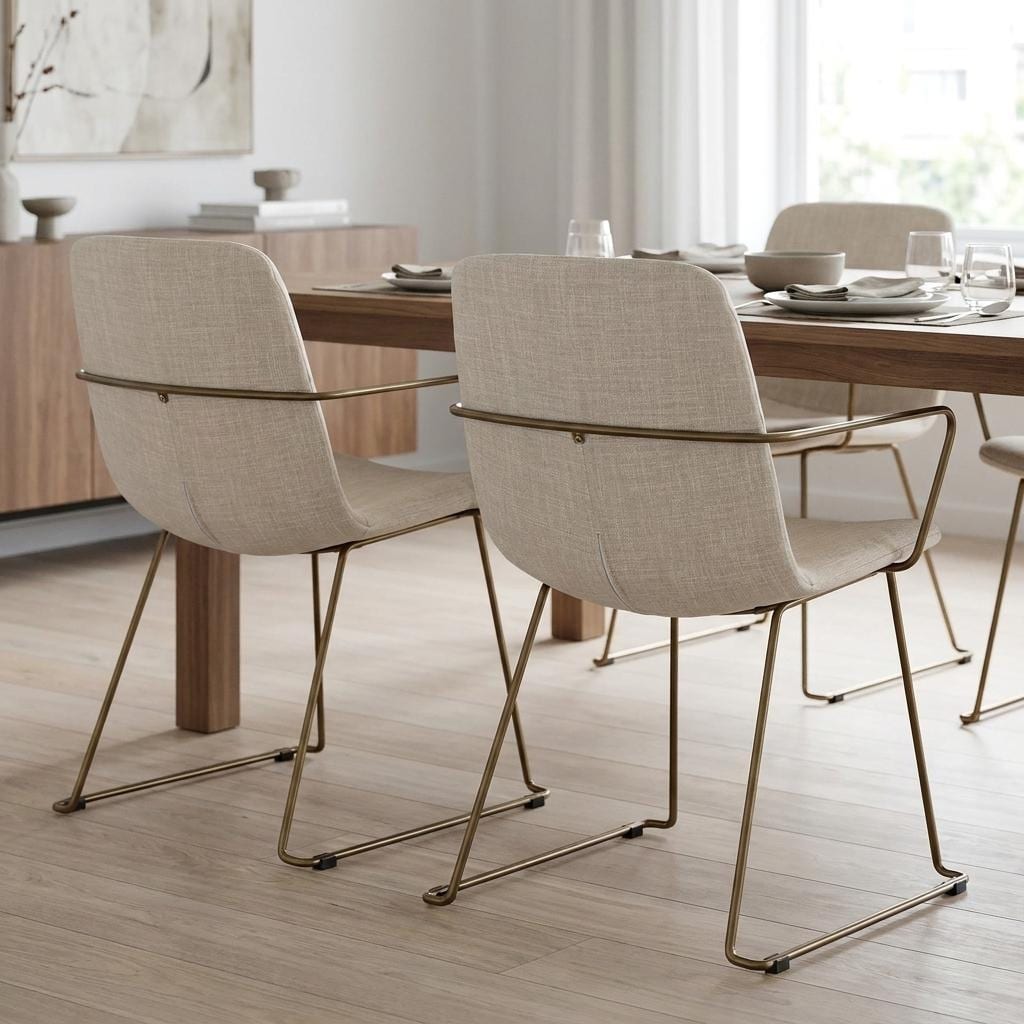 HomeRoots Cream and Gold Upholstered Fabric Dining Arm Chair - 25.30 in. x 32.80 in. x 23.00 in.