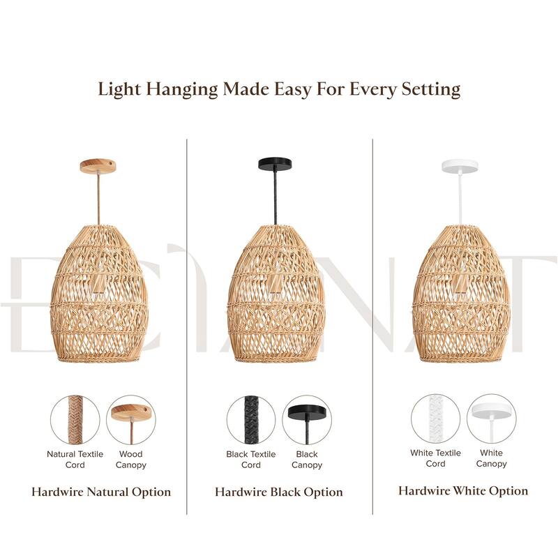 Callie Rattan Pendant Light - Natural Bell 1-Light Handwoven Ceiling Light For Modern, Transitional, Farmhouse Room Decor