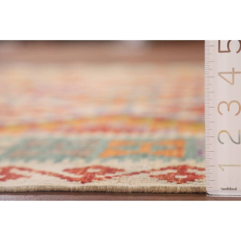 Hand Woven Oriental 100% Wool Carpet Southwestern Geometric Multi-Colored Kilim Area Rug - 6' 5'' X 5' 0''