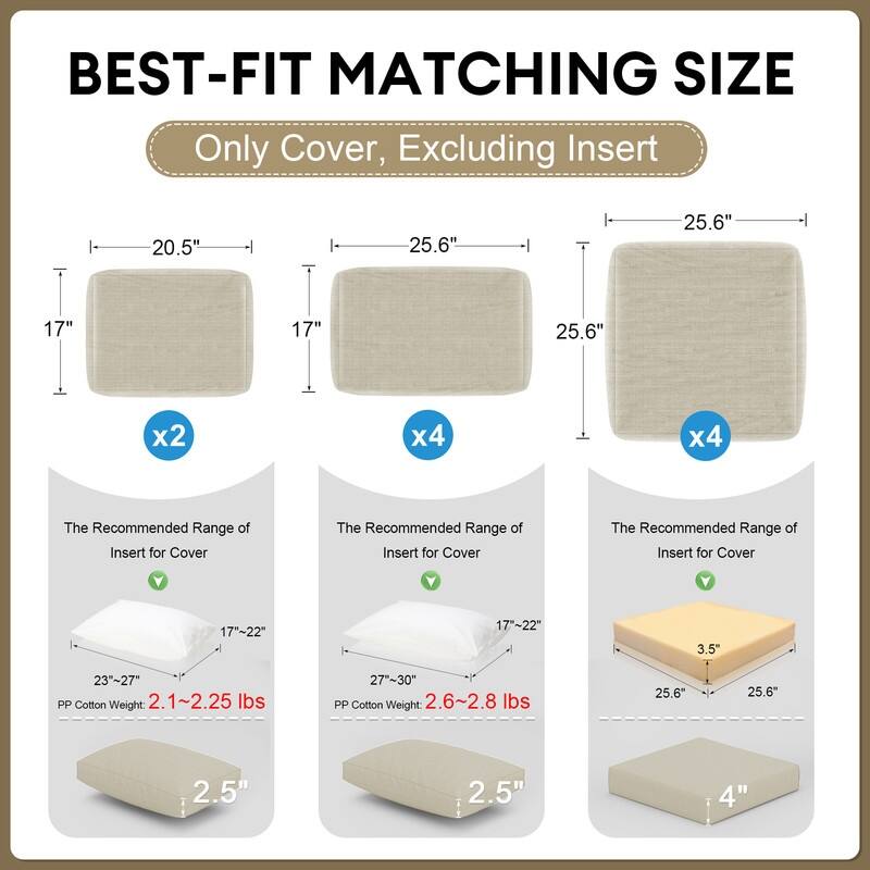 FINCATI Outdoor Cushion Cover Replacement Slipcover, Patio Seat Cover Available in Sizes 25.6" × 25.6"/ 27" × 27" (COVER ONLY!)