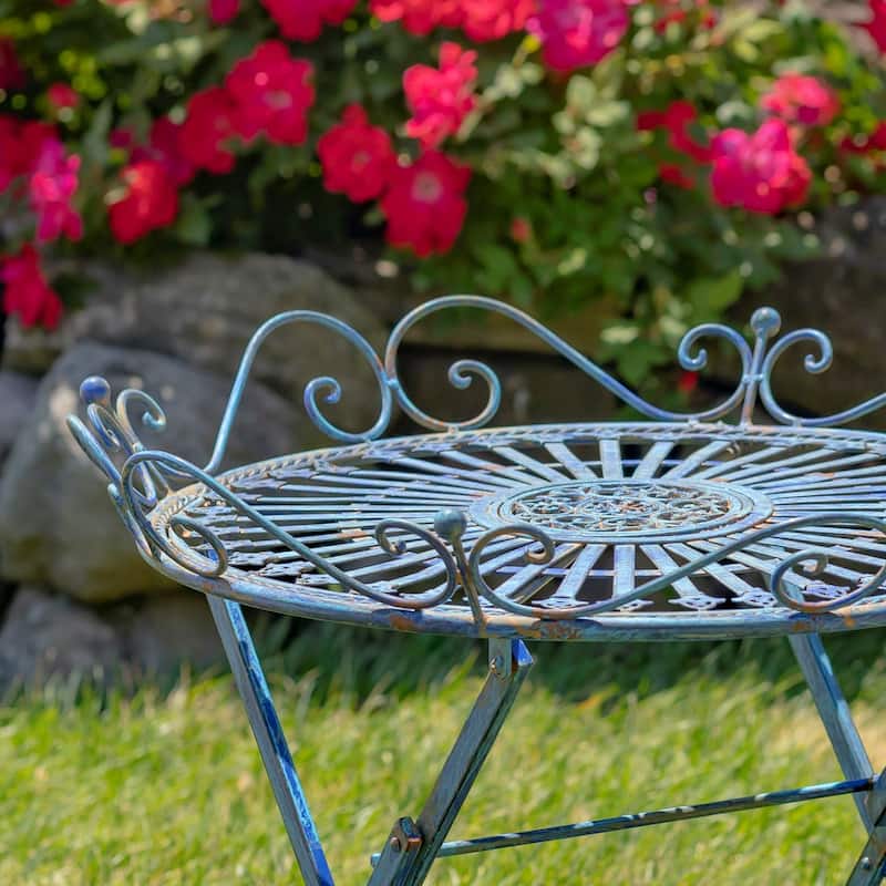 "Stephania" Victorian Folding Iron Garden Table - 27.5"x27.5"x24"