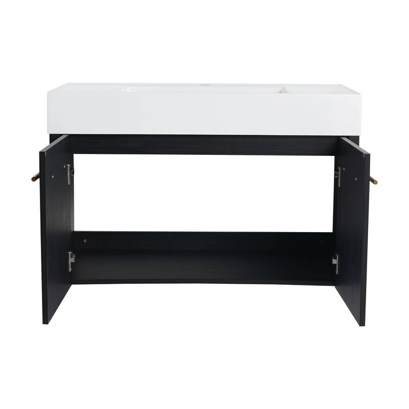 Modern Bathroom Vanity with Resin Sink, Soft-Closing Hinges, Eco-Friendly Plywood Base, Black Chestnut Finish - 35.4in L Plywood