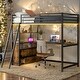 preview thumbnail 48 of 61, Multifunctionl LED Design Twin Size Loft Bed with Desk and Shelve, 2 USB Port Black+Brown