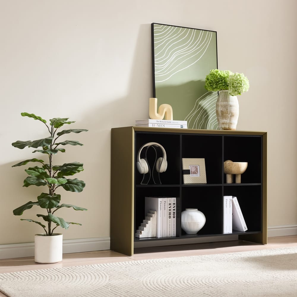 Ethan Contemporary Wood 6-Shelf Bookcase with Open Cubby Storage