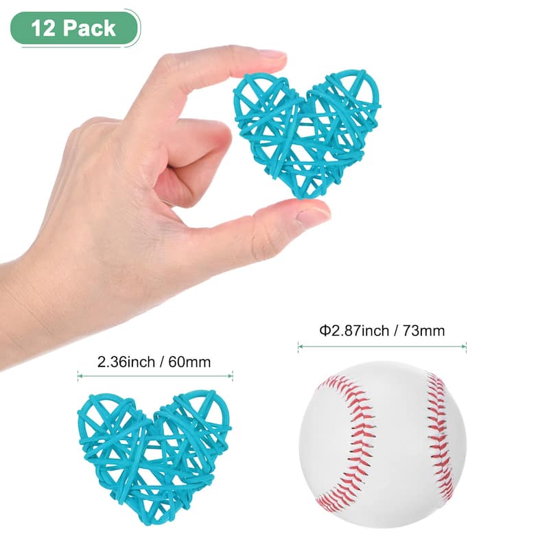 12-Pack Heart Wicker Rattan Balls 2.4 Inch for DIY - Light Blue