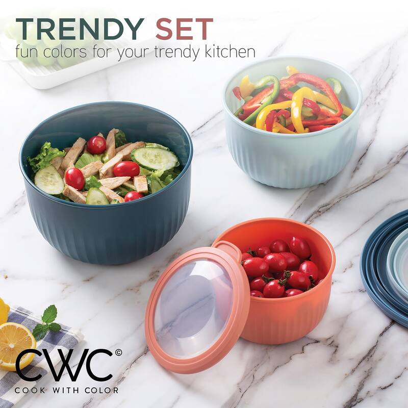 COOK WITH COLOR Prep Bowls with Lids- Wide and Deep Nesting Plastic Small Mixing Bowl Set with Lids, 12 Piece Set - Deep Bowls