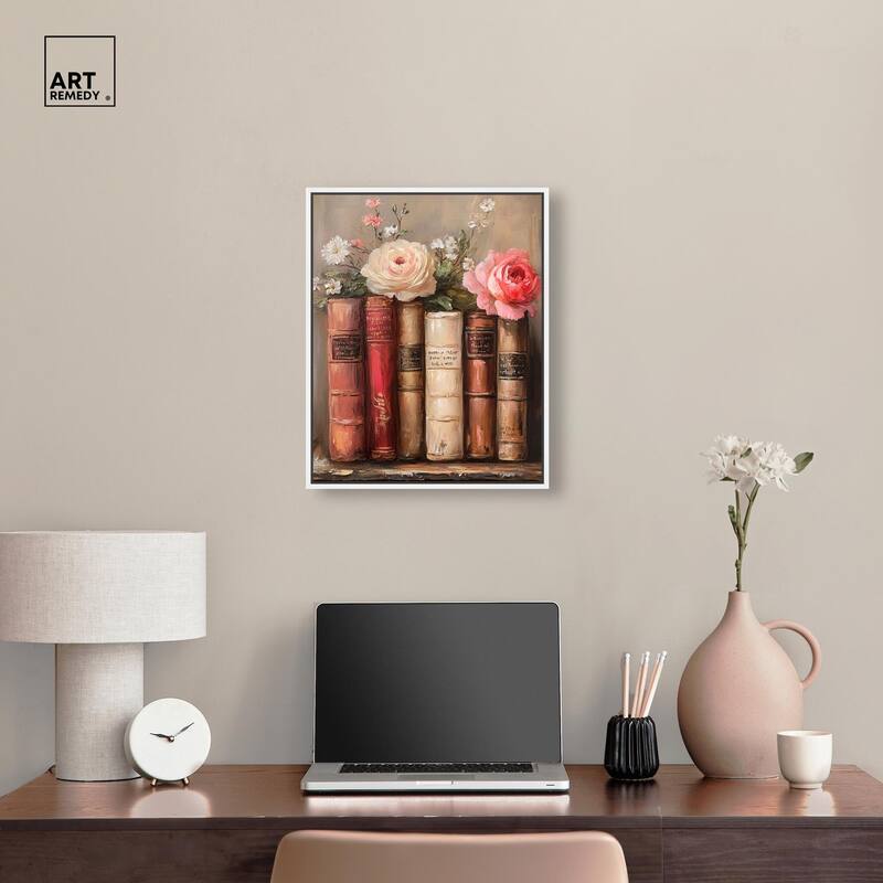 Bookshelf Bouquet III Canvas by Art Remedy