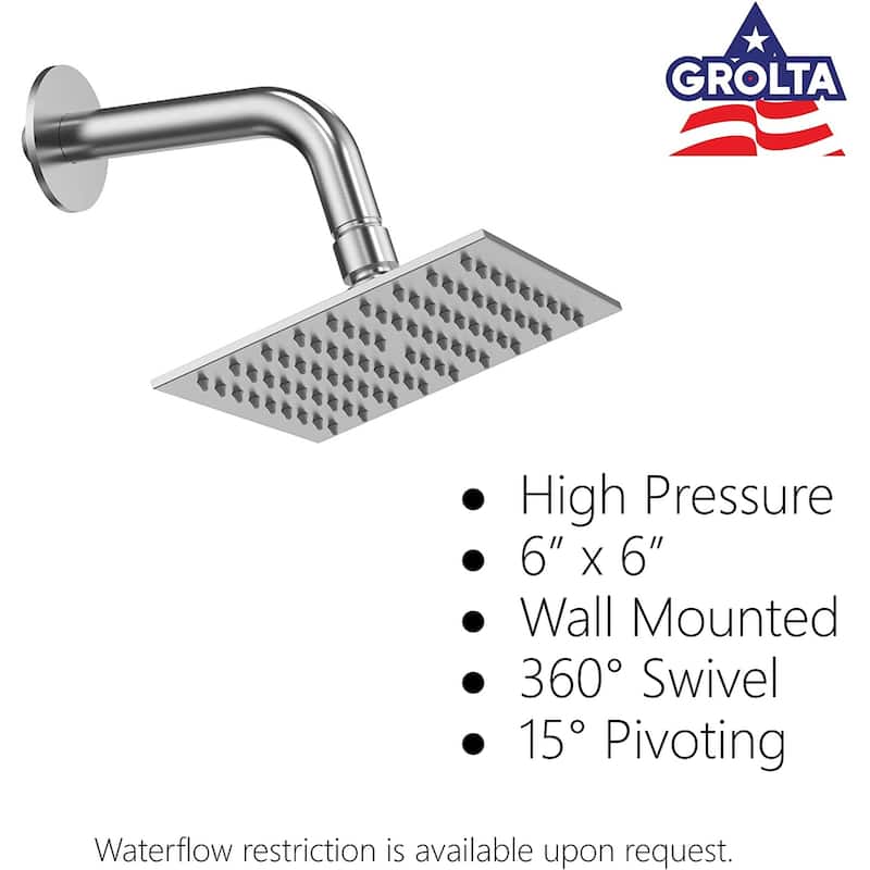 Dual Heads 16" Rainfall & High Pressure 6" Shower System w/ Thermostatic Faucet - Brushed Nickel - Brushed Nickel