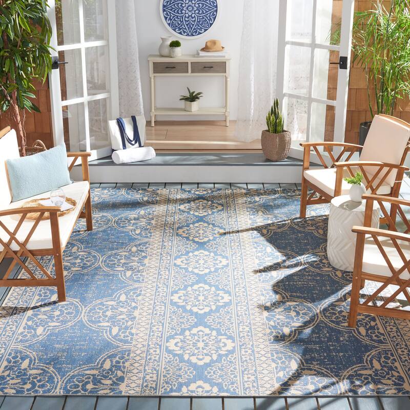 SAFAVIEH Beach House Belina Indoor/ Outdoor Waterproof Patio Backyard Rug - 8' x 10' - Cream/Blue