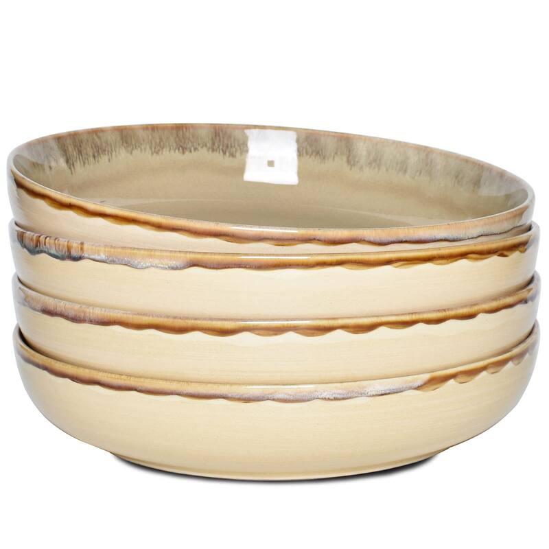 Stoneware Large Pasta Bowls, Set of 4, 40 Oz, Big Salad Bowls, Microwave and Dishwasher Safe (Brown Grey, 9.3 in) - Grey