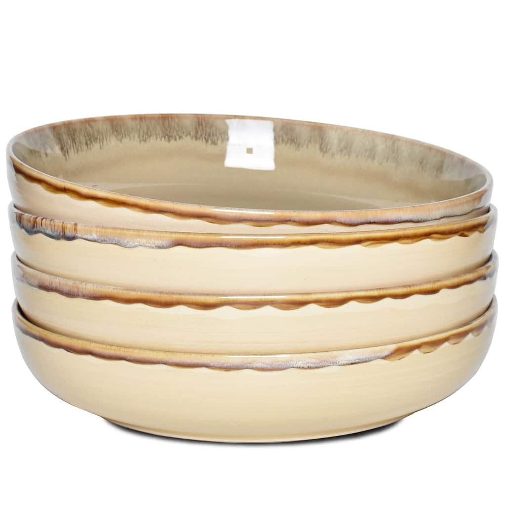 Stoneware Large Pasta Bowls, Set of 4, 40 Oz, Big Salad Bowls, Microwave and Dishwasher Safe (Brown Grey, 9.3 in)