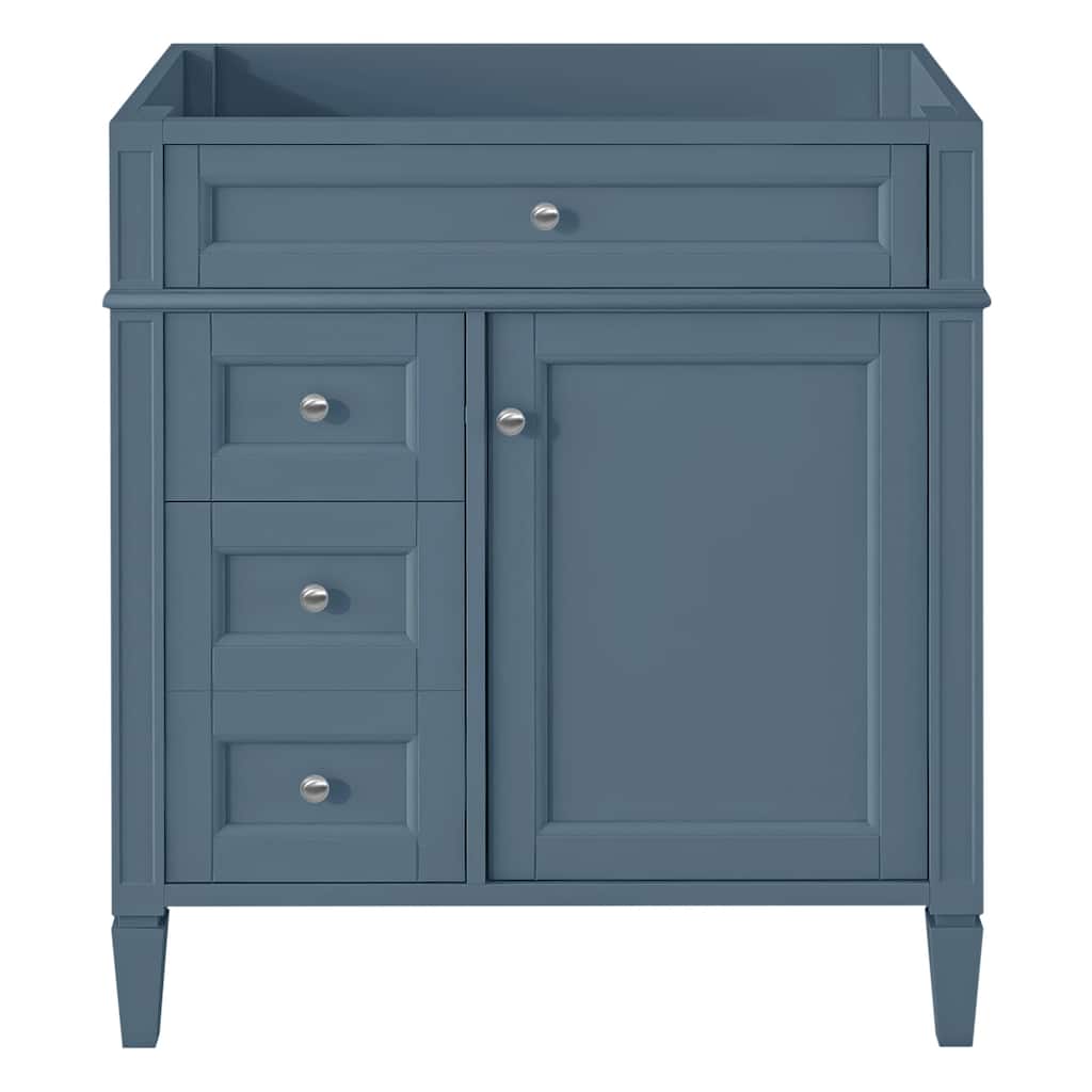 Roomfitters 30 Inch Bathroom Vanity Base, Modern Storage Cabinet with 2 Sliding Sections & Tilt-Down Tray (No Basin), Black