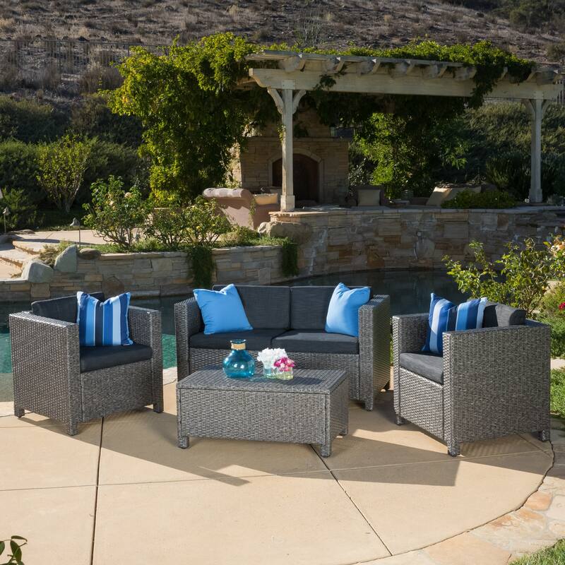 4 Piece Outdoor Patio Furniture Set All-Weather Rattan Conversation Sofa Sets with Coffee Table
