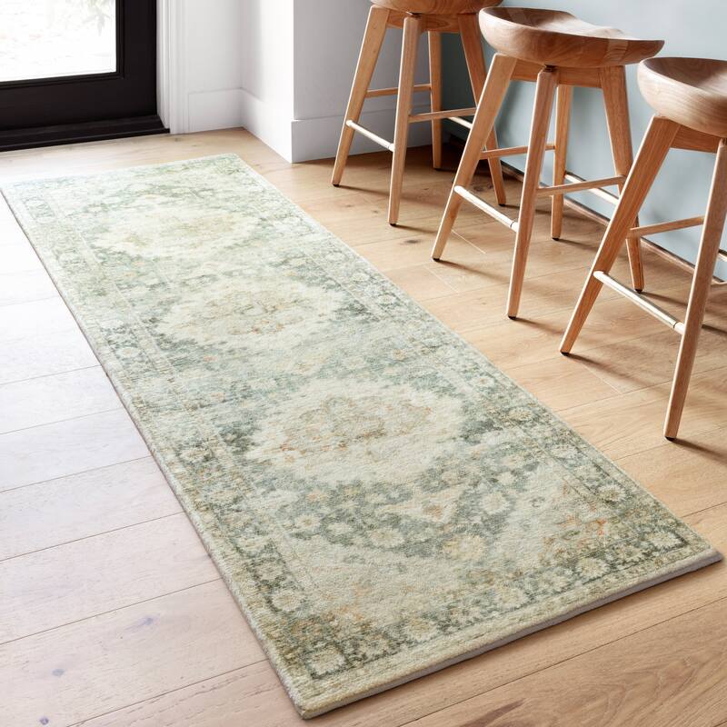 Alexander Home Juliet Floral Ultra-Soft Distressed Oriental Rug - 2' 6" x 7' 6" - Teal / Ivory