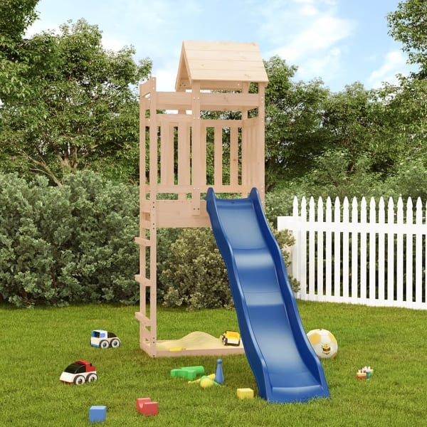 slide 2 of 13, vidaXL Outdoor Playset Outdoor Backyard Playground Equipment for Kids Age 3-8 - 87.4" x 35.4" x 93.7" Brown Pine