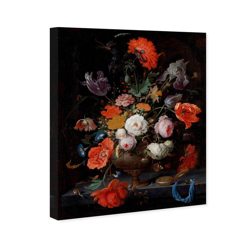 Wynwood Studio Canvas Floral and Botanical Abraham Mignon - Flowers and a Watch Black and Traditional Wall Art Canvas Print