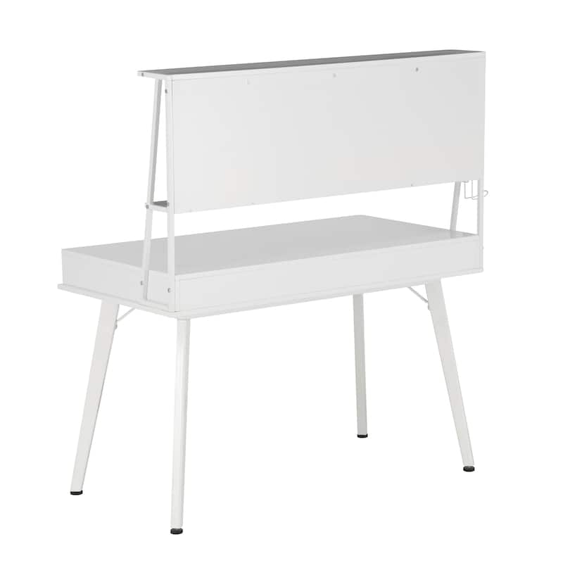 Study Computer Desk with Storage & Magnetic Dry Erase White Board, White On-Site