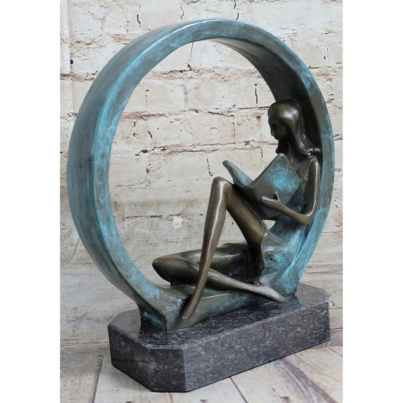Signed Original Artwork By Collet Girl Reading A Book Bronze Sculpture Figurine