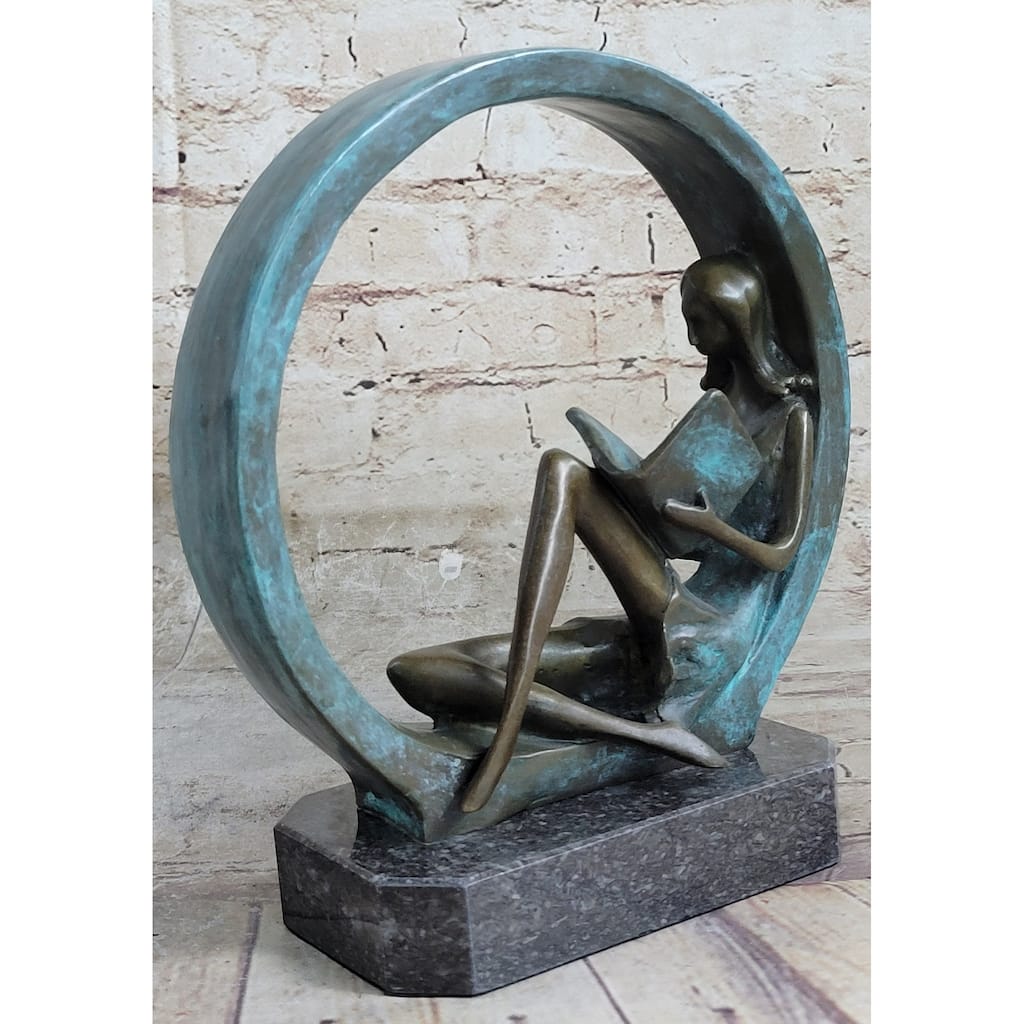 Signed Original Artwork By Collet Girl Reading A Book Bronze Sculpture Figurine